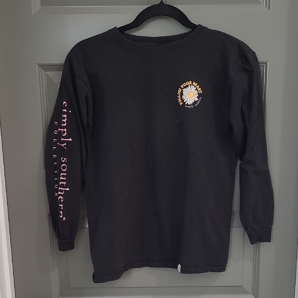 Simply Southern Kids Black Long Sleeve Tee with Daisy